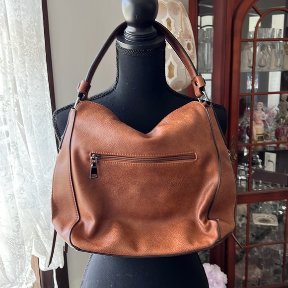 Cognac Leather Hobo Bag with Tassel Detail - Picture 2 of 7